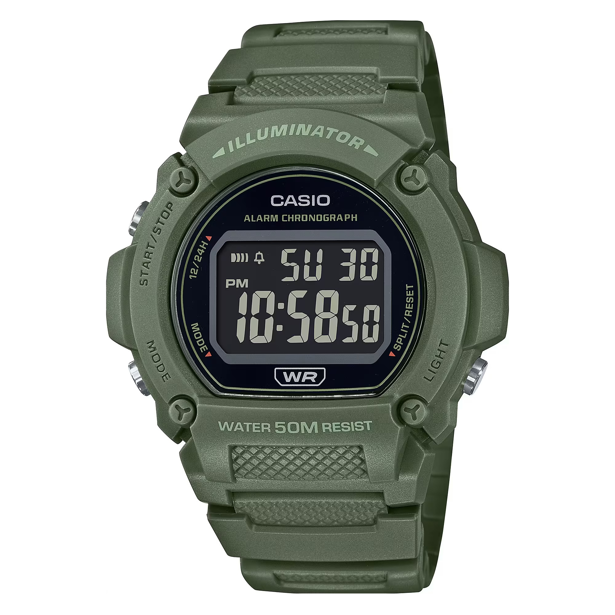 CASIO TIMELESS COLLECTION Mod. SPORT- ILLUMINATOR. WR 50M. ALARM. CHRONOGRAPH - ARMY GREEN - COLORED SERIE
