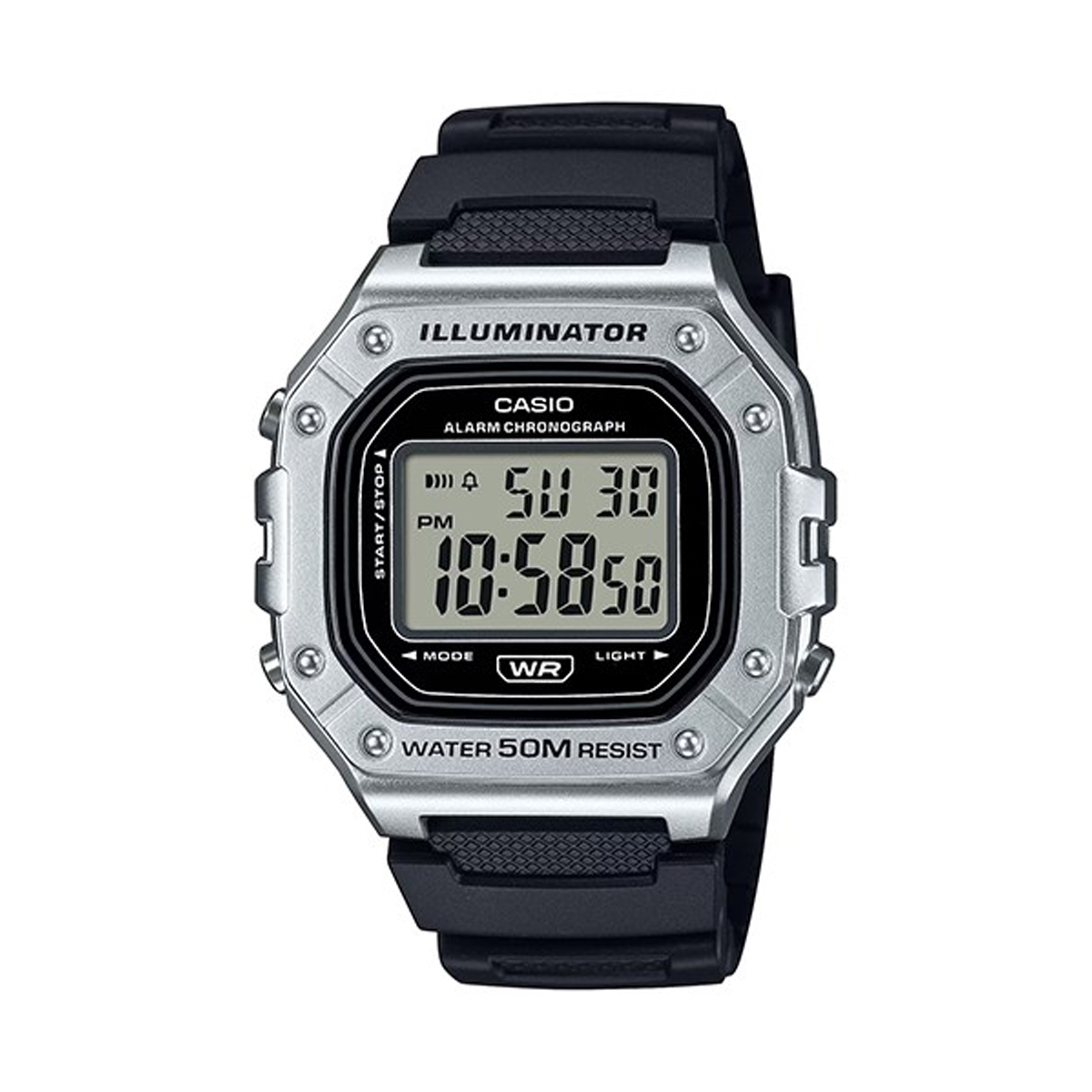 CASIO TIMELESS COLLECTION Mod. SPORT ILLUMINATOR WR 50M. ALARM. CHRONOGRAPH - SILVER - METAL SERIE