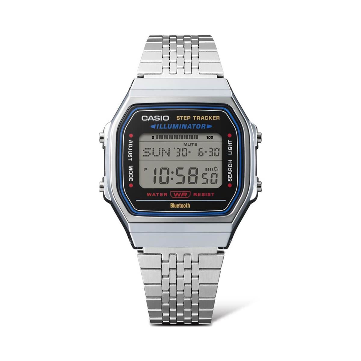 CASIO VINTAGE Mod. SILVER -BLUETOOTH® SMARTPHONE LINK w. built-in accelerometer senses body movements + steps counter 2
