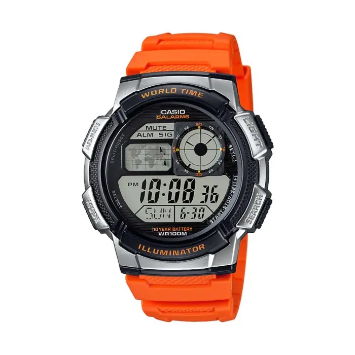 CASIO SPORT DIVER - WORLD TIME ILLUMINATOR 5 ALARMS. 10 YEARS BATTERY - ORANGE