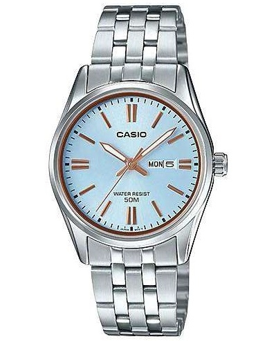 CASIO COLLECTION Mod. LADY DAY & DATE - LIGHT BLUE. BRONZE INDEXES