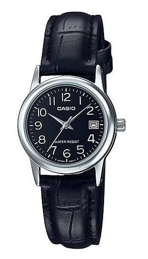 CASIO COLLECTION Mod. LADY DATE SILVER. LEATHER - BLACK