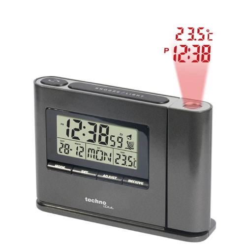 TECHNO LINE Mod. WT519 - Sveglia radioc. con proiezione a soffitto dell orario e temp - Radio controlled alarm clock with time and temp projection + alim 220 volts-220 volts power supply